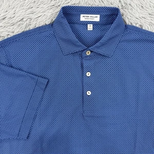 Peter Millar Polo Estiva Comfort Uomo M Blu Geometrica AOP Performance Golf - Foto 1 di 11