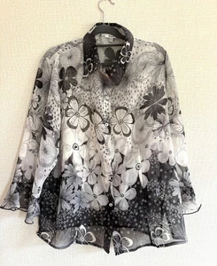 Nicola Women's Black & White Floral Sheer Button-Up Blouse Size 2X - Picture 1 of 8