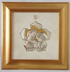 NOZZE D'ORO 50° ANNIVERSARIO MATRIMONIO SACRA FAMIGLIA ARGENTO QUADRO cm44x44x3 - Picture 1 of 8