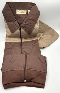 New VTG Haband Zip front Collared Short Sleeve Men’s Shirt Sz XL Two Tone Brown - Picture 1 of 7