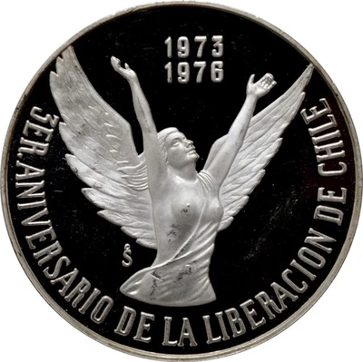Chile 10 pesos 1976 So, PROOF, "3rd Anniver. - Chile's Liberation" silver coin - Image 1 of 2