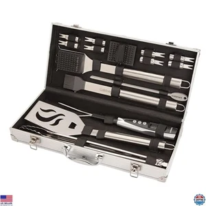 20-Piece BBQ Grill Tool Set with Case, Stainless Steel Utensils & Temp Fork - Picture 1 of 6