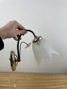 VINTAGE MESSING JUGENDSTIL STIL WANDLEUCHTE RAUCHGLAS BLUMENSCHIRM WANDLEUCHTE - Bild 1 von 11