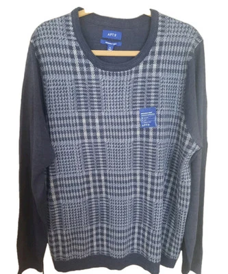Apt. 9 Seriously Soft Merino Sweater Mens XLarge Blue Long Sleeve Plaid - Image 1 of 4