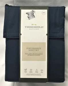 Navy Blue King Sheet Set Threshold 400TC Performance 100% Cotton DP - Picture 1 of 3