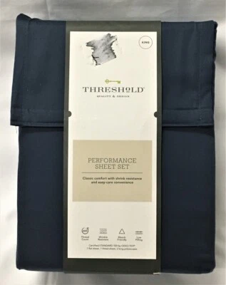 Navy Blue King Sheet Set Threshold 400TC Performance 100% Cotton DP - Image 1 of 3
