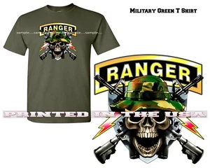 Maglietta verde militare ranger teschio incrociato pistole orgoglioso soldato militare  - Foto 1 di 3