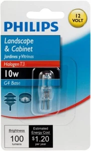 Philips Landscape & Cabinet Halogen T3 10W G4 Base 12V BC10W Bi-Pin Light Bulb - Picture 1 of 1