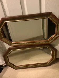 2 Vintage Home Interiors Long Octagonal Wall Hanging Mirrors Decor Lot Wood - Picture 1 of 9