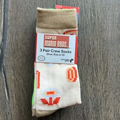 Nrand New! Super Mario Controller Gear - 3 pair Crew Socks (Size 6-10) - Image 1 of 4