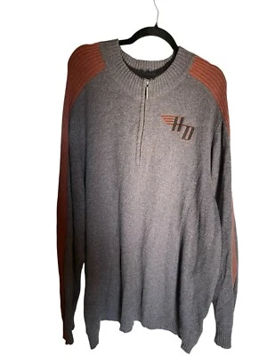 Harley Davidson свитер мужской 2XL серый HD логотип мотоциклиста мотоцикла верхняя рубашка 1/4 молнии - Изображение 1 из 4