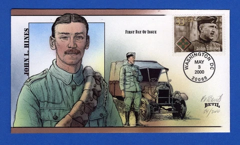 Scott 3393 Distinguished Soldiers John Hines Hand Painted Bevil FDC 54/200 Cover