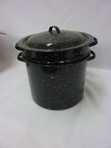3 PIECE COOKER STEAMER WITH PERFORATED INSERT PORCELAIN ENAMEL BLACK - Picture 1 of 15