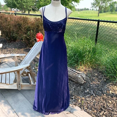 Vtg Morgan & Co Linda Bernell Maxi Dress Formal Gown 11 Purple Iridescent Fairy - Image 1 of 4