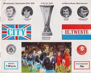 MANCHESTER CITY V FC TWENTE ~ 27 SEPTIEMBRE 1978 ~ COPA UEFA PRIMERA RONDA ~ EXCELENTE - Imagen 1 de 1