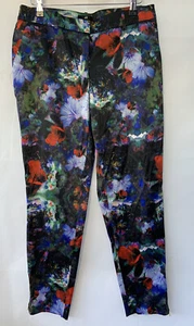 H&M Womens Slim Leg Black Floral Trousers Size 12 - Picture 1 of 12