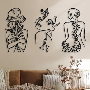 3 Pcs Metal Wall Art Decor Minimalist Abstract Woman Wall Art metal Modern Line - Picture 1 of 6