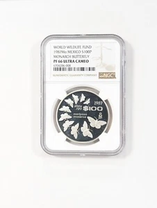 1987 World Wildlife Fund Mexico NGC PF66 Ultra Cam $100 Moneda Monarch Butterfly - Picture 1 of 10