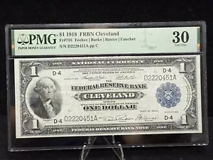 AC Fr 718 1918 $1 FRBN Cleveland PMG 30 VF spread eagle !! - Picture 1 of 2