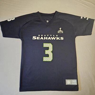 Seattle Seahawks Russell Wilson Jersey Adult Large 14/16 Navy Super Bowl NFL - Image 1 of 4