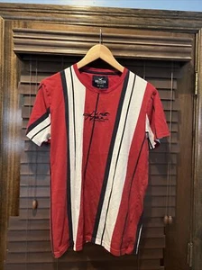 Hollister Mens L Short Sleeve T-Shirt Red Black White Stripes 100% Cotton - Picture 1 of 4
