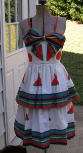 Vintage Victor Costa 1980s Flare Bow Colorful Geometric Print Party Dress 4 - Picture 1 of 9