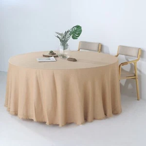 NATURAL 120" Round Premium FAUX BURLAP POLYESTER TABLECLOTH Wedding Party Linens - Picture 1 of 7