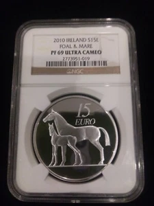 2010 Ireland Horse Foal and Mare Silver 15 Euro NGC PF 69 Ultra Cameo - Picture 1 of 2