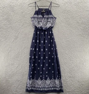 Rue 21 Womens XS Navy Blue & White Paisley Long Maxi Spaghetti Strap Sundress - Picture 1 of 9
