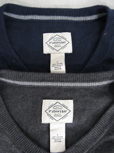 Lot of 2 St. Johns Bay Pullover V-Neck Sweaters LARGE Gray Navy Blue Casual - Picture 1 of 8