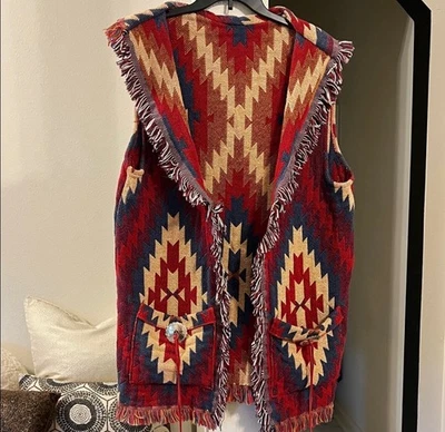 Chaleco Poncho Azteca, Chaleco Suroeste con Flecos Hecho de Goodwin Weavers Throw Foto 1 de 4