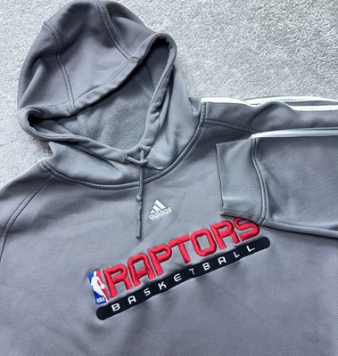 Adidas NBA Raptors Hoodie Men's 2XL Gray Textured Basketball 3 Striped Sleeve - Image 1 of 4