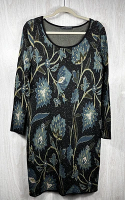 Vestido Peruvian Connection Algodón Alpaca Tejido L Floral Negro Azul Boho Foto 1 de 4