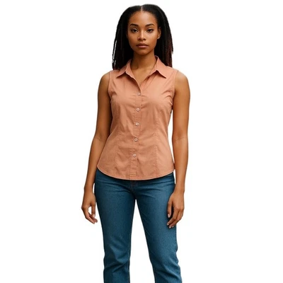 Women's Harold's Sleeveless Button Up Tunic Top-Collared V-neck-Size 6-Peach - Image 1 of 4