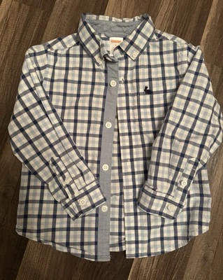 Gymboree Boys Size 4T Blue Plaid Button Up Embroidered Bunny Pocket Spring  - Image 1 of 4
