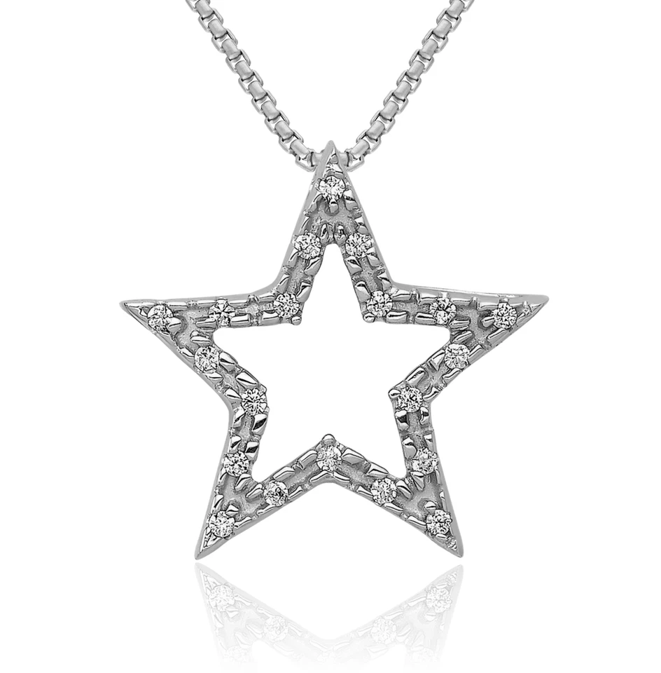 14K Solid White Gold Diamond Star Floating Chain Slide Necklace - Image 1 of 1