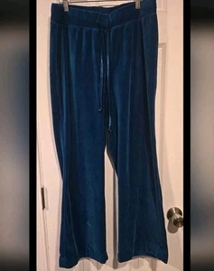 New York Laundry Womens PXL Blue Velvet Velour Lounge Sweat Pants Wide Leg - Picture 1 of 5