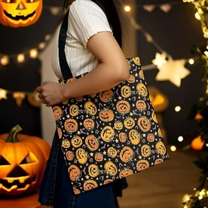 Halloween Scary Pumpkins Foldable Reusable Shopping Tote Shoulder Flat Bag - Picture 1 of 4
