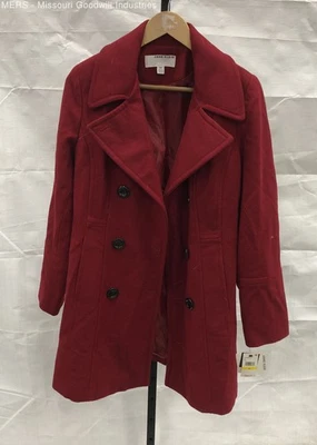 Women's Anne Klein Red Solid Peacoat Medium Jacket Outerwear Size Medium - Image 1 of 4
