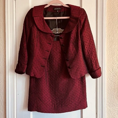 Jones New York Elegante Vestido Borgoña Rojo Negro Hasta la Rodilla Traje Falda Talla 4P Foto 1 de 4