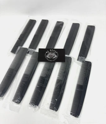 **Lot of 10** 7" Black Plastic Hair Comb Pocket Men’s Beard Mustache Comb - Image 1 of 3