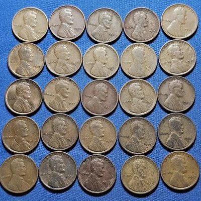A LOT of 25 EARLY-DATE 1909-1933 Lincoln Wheat Cents. Better Dates Incl - Image 1 of 2