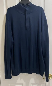 Brooks Brothers 346 Navy Supima 1/4 Button Henley Mock Pullover Sweater Mens 2XL - Picture 1 of 5