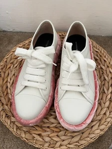 Nwob MARCO DE VINCENZO Sneakers, 30mm Velvet Platform leather White & Pink 39 - Picture 1 of 9