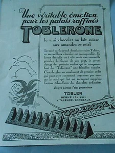 1926 Original Chocolat Toblerone le vrai au lait Suisse Amandes Print Pub AD  - Imagen 1 de 1