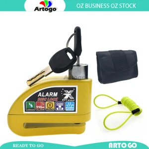 110DB Yellow Rotor Disc Lock Alarm+Remind Yellow Cable Motor Bike Quad Cycle - Picture 1 of 3