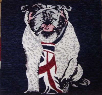 Dog Bulldog Cushion Cover Heavy Weight Blue 45 x 45cm Chenille type - Image 1 of 3