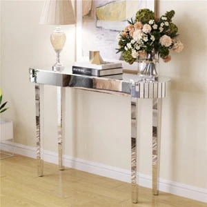 120cm Silver Mirrored Console Table Entryway Hallway Storage HD Glass Tabletop - Picture 1 of 12