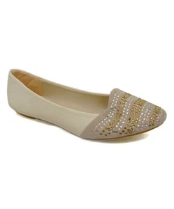 Women Ethnic Indian Beige Rhinestone Flats Shoes Loafers Slip On Jutti Sz 6 - Picture 1 of 2