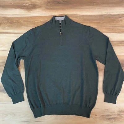 Suéter Negro Marrón 1826 Para Hombres XL Cuello Simulado 1/4 Cremallera Verde Manga Larga Lana Merino Foto 1 de 4